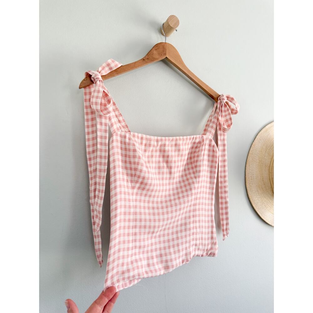 Reformation | Ellora Pink Gingham Tie Strap Tank Top | Sz 6 - Picture 3 of 9